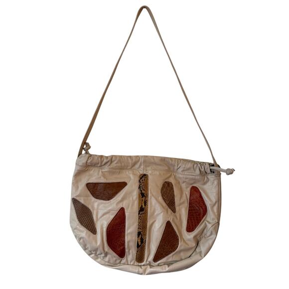 1980s Exotic Patchwork Leather Drawstring Shoulder Bag - Picture 3 of 9